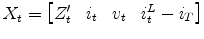 X_t=\begin{bmatrix}Z_t' & i_t & v_t & i^L_t-i_T \end{bmatrix}