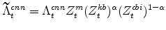 \displaystyle \widetilde{\Lambda}^{cnn}_{t} =\Lambda^{cnn}_{t}Z^{m}_{t}(Z^{kb}_{t})^{\alpha}(Z^{cbi}_{t})^{1-\alpha}