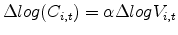  \Delta log(C_{i,t})= \alpha \Delta log V_{i,t}