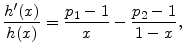 \displaystyle \frac{h'(x)}{h(x)} = \frac{\ensuremath{p_1}-1}{x}-\frac{\ensuremath{p_2}-1}{1-x},