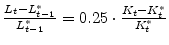  \frac{L_{t}-L^{\ast}_{t-1}}{L^{\ast}_{t-1}}=0.25\cdot\frac{K_{t}-K^{\ast}_{t}}{K^{\ast}_{t}}