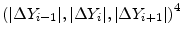  \left(\vert\Delta Y_{i-1}\vert,\vert\Delta Y_{i}\vert,\vert\Delta Y_{i+1}\vert\right)^4