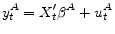 \displaystyle y_{t}^{A} = X_{t}'\beta^{A} + u_{t}^{A}