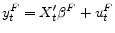  y_{t}^{F} = X_{t}'\beta^{F} + u_{t}^{F}