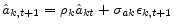 \displaystyle \hat{a}_{k,t+1}=\rho_{k}\hat{a}_{kt}+\sigma_{ak}\epsilon_{k,t+1}