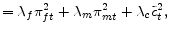 \displaystyle =\lambda_{f}\pi_{ft}^{2}+\lambda_{m}\pi_{mt}^{2}+\lambda_{c} \tilde{c}_{t}^{2},
