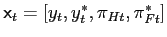 $\mathsf{x} _{t}=[y_{t},y_{t}^{\ast },\pi _{Ht},\pi _{Ft}^{\ast }]$