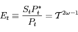 \begin{displaymath} E_{t}\equiv \frac{S_{t}P_{t}^{\ast }}{P_{t}}=\mathcal{T}^{2\omega -1} \end{displaymath}