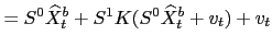 $\displaystyle =S^{0} \widehat{X}^{b}_{t}+S^{1} K(S^{0} \widehat{X}^{b}_{t}+v_{t})+v_{t}$