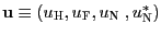 $ \mathbf{u}\equiv(u_{\text{\textsc{H}}},u_{\text{\textsc{F}} },u_{\text{\textsc{N }}},u_{\text{\textsc{N}}}^{\ast})$