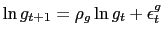 $\displaystyle \ln g_{t+1} = \rho_{g} \ln g_{t} + \epsilon^{g}_{t}$