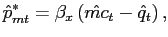 $\displaystyle \hat{p}^{*}_{mt} = \beta_{x} \left( \hat{mc}_{t} - \hat{q}_{t}\right) ,$