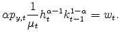 \displaystyle \alpha p_{y,t}\frac{1}{\mu_t} h_t^{\alpha-1}k_{t-1}^{1-\alpha} = w_t.