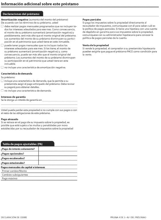 H-28(L)—Mortgage Loan Transaction Closing Disclosure—Model Form for Pace Transactions—Spanish Language Model Form (continued)