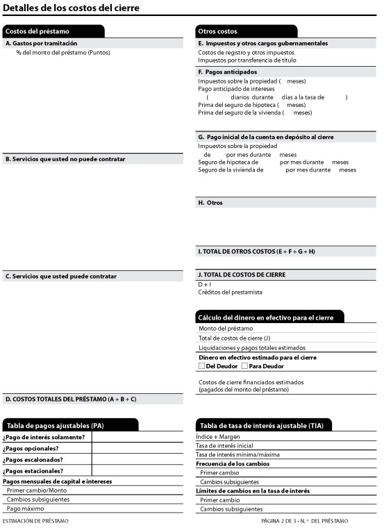 H-28(K)—Mortgage Loan Transaction Loan Estimate—Model Form for Pace Transactions—Spanish Language Model Form (continued)