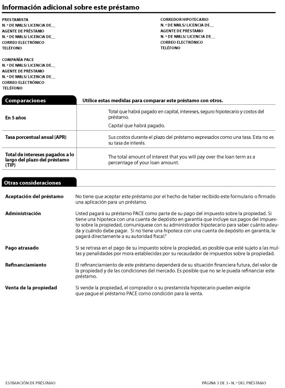 H-28(K)—Mortgage Loan Transaction Loan Estimate—Model Form for Pace Transactions—Spanish Language Model Form (continued)