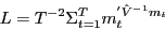 \begin{displaymath} L=T^{-2}\Sigma _{t=1}^T m_t^' \hat {V}^{-1}m_t \end{displaymath}