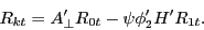 \begin{displaymath} R_{kt} ={A}'_\bot R_{0t} -\psi {\phi }'_2 {H}'R_{1t} . \end{displaymath}