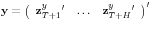 {\rm {\bf y}}=\left( {{\begin{array}{*{20}c} {{\rm {\bf z}}_{T+1}^y ^\prime } \hfill & \ldots \hfill & {{\rm {\bf z}}_{T+H}^y ^\prime } \hfill \ \end{array} }} \right)^\prime 
