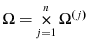 \displaystyle \Omega=\mathop\times\limits_{j=1}^{n}\Omega^{(j)}% 