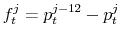 f_{t}^{j}=p_{t}^{j-12}-p_{t}^{j}