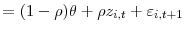 \displaystyle =(1-\rho)\theta+\rho z_{i,t}+\varepsilon_{i,t+1}% 