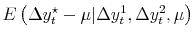 \displaystyle E\left( \Delta y_{t}^{\star}- \mu\vert \Delta y_{t}^{1}, \Delta y_{t}^{2}, \mu\right)