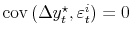  \operatorname{cov}\left( \Delta y_{t}^{\star},\varepsilon_{t}% ^{i}\right) = 0
