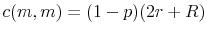 \displaystyle c(m,m)=(1-p)(2r+R)