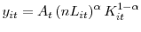  y_{it}=A_{t}\left( nL_{it}\right) ^{\alpha}K_{it}^{1-\alpha}