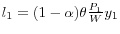 l_1 =(1-\alpha )\theta \frac{P_1 }{W}y_1 