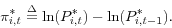 \begin{displaymath} \pi _{i,t}^\ast \buildrel \Delta \over = \ln (P_{i,t}^\ast )-\ln (P_{i,t-1}^\ast ). \end{displaymath}