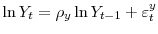 \displaystyle \ln Y_{t}=\rho_{y}\ln Y_{t-1}+\varepsilon_{t}^{y}