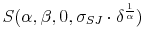 \displaystyle S(\alpha,\beta,0,\sigma _{SJ}\cdot\delta^{\frac{1}{\alpha}})% 