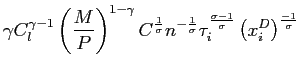 $\displaystyle \gamma C_{l}^{\gamma-1}\left( \frac{M}{P}\right) ^{1-\gamma}C^{\f... ...}\tau_{i}^{\frac{\sigma-1}{\sigma}}\left( x_{i}^{D}\right) ^{\frac{-1}{\sigma}}$