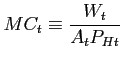 $\displaystyle MC_{t} \equiv \frac{W_{t}}{A_{t}P_{Ht}}$