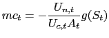 $\displaystyle mc_{t}=-\frac{U_{n,t}}{U_{c,t}A_{t}}g(S_{t})$