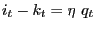 $\displaystyle i_{t}-k_{t}=\eta\ q_{t}$