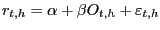$\displaystyle r_{t,h} =\alpha+\beta O_{t,h} +\varepsilon_{t,h}$