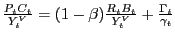 $ \frac{P_{t} C_{t} }{Y_{t}^{V} }=(1-\beta)\frac{R_{t} B_{t} }{Y_{t}^{V} }+\frac{\Gamma_{t} }{\gamma_{t} }$