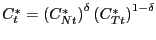 $ C_{t}^{\ast}=\left( {C_{Nt}^{\ast}} \right) ^{\delta}\left( {C_{Tt}^{\ast}} \right) ^{1-\delta}$