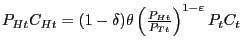 $ P_{Ht} C_{Ht} =(1-\delta)\theta\left( {\frac{P_{Ht} }{P_{Tt} }} \right) ^{1-\varepsilon}P_{t} C_{t} $