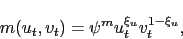 \begin{displaymath} m(u_t, v_t) = \psi^m u_t^{\xi_u} v_t^{1-\xi_u}, \end{displaymath}