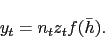 \begin{displaymath} y_t = n_t z_t f(\bar{h}). \end{displaymath}
