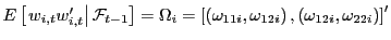$ E\left[ \left. w_{i,t}w_{i,t}^{\prime}\right\vert \mathcal{F}_{t-1}\right] =\Omega_{i}=\left[ \left( \omega_{11i},\omega_{12i}\right) ,\left( \omega_{12i},\omega_{22i}\right) \right] ^{\prime}$