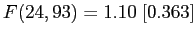 $ F(24,93)=1.10\;[0.363]$