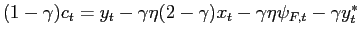 $ (1-\gamma )c_{t}=y_{t}-\gamma \eta (2-\gamma )x_{t}-\gamma \eta \psi _{F,t}-\gamma y_{t}^{\ast }$