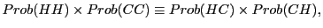 $\displaystyle Prob(HH)\times Prob(CC)\equiv Prob(HC)\times Prob(CH), $