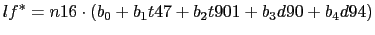 LaTex Encoded Math: \displaystyle lf^{\ast}=n16\cdot(b_{0}+b_{1}t47+b_{2}t901+b_{3}d90+b_{4}d94)