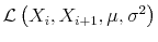 \displaystyle \mathcal{L}\left( X_i, X_{i+1}, \mu, \sigma^2 \right)
